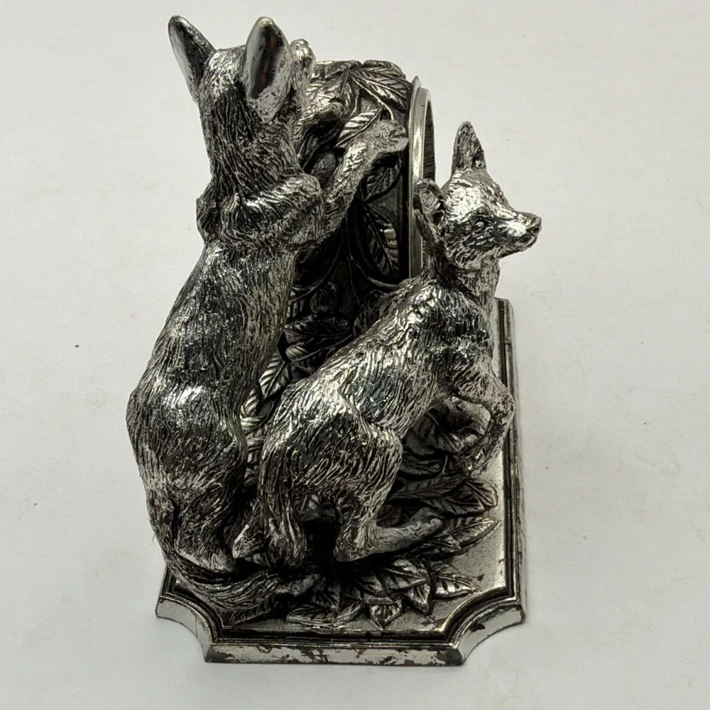 Franklin Mint Animals At Play Napkin Ring Silver Plate Canine Vintage 1977